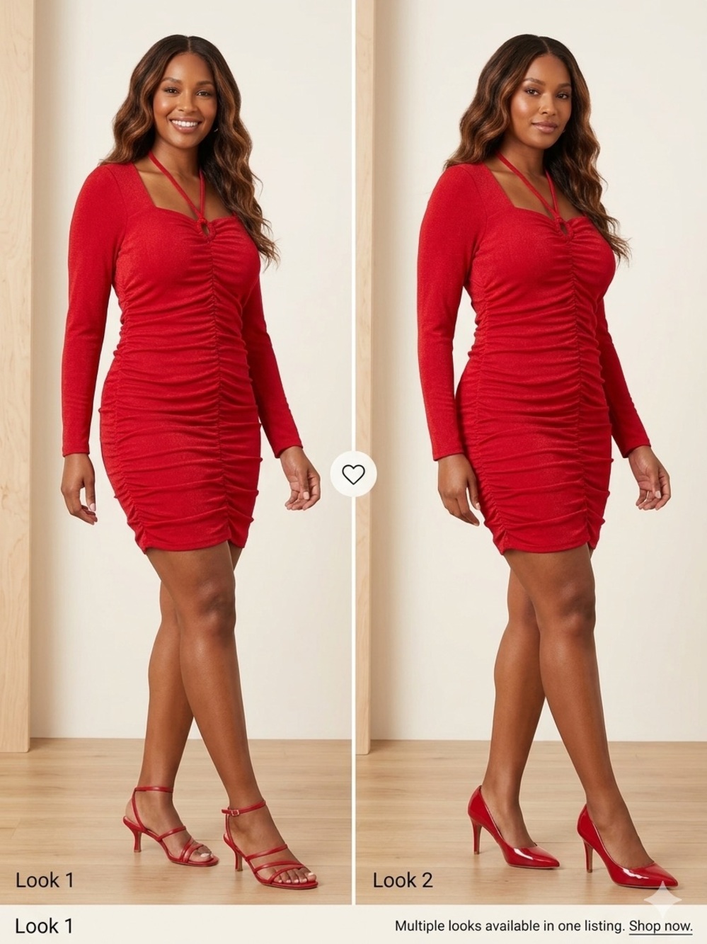 BCX Vibrant Red Ruched Long-Sleeve Bodycon Dress